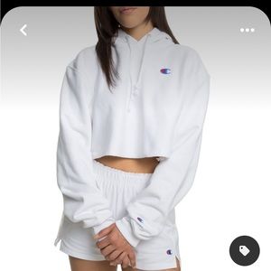Champion white hoodie cropped